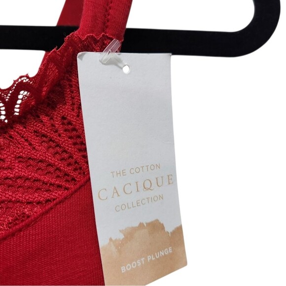 NEW Cacique Cotton Collection Boost Plunge Red Lace Bra Size 34H Sexy Glam - Picture 3 of 8